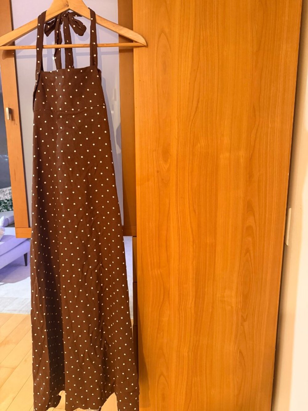 Zara Brown Polka Dot Linen Blend Midi Dress – XS
